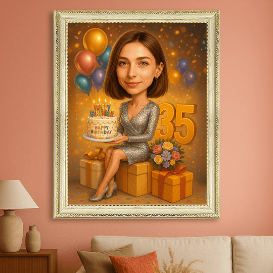 Karykatura na jej 35 urodziny - obraz na płótnie z Twojego zdjęcia