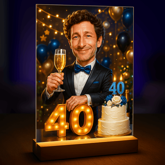 Karykatura na urodziny czterdziestolatka - druk na szkle, portret z Twojego zdjęcia