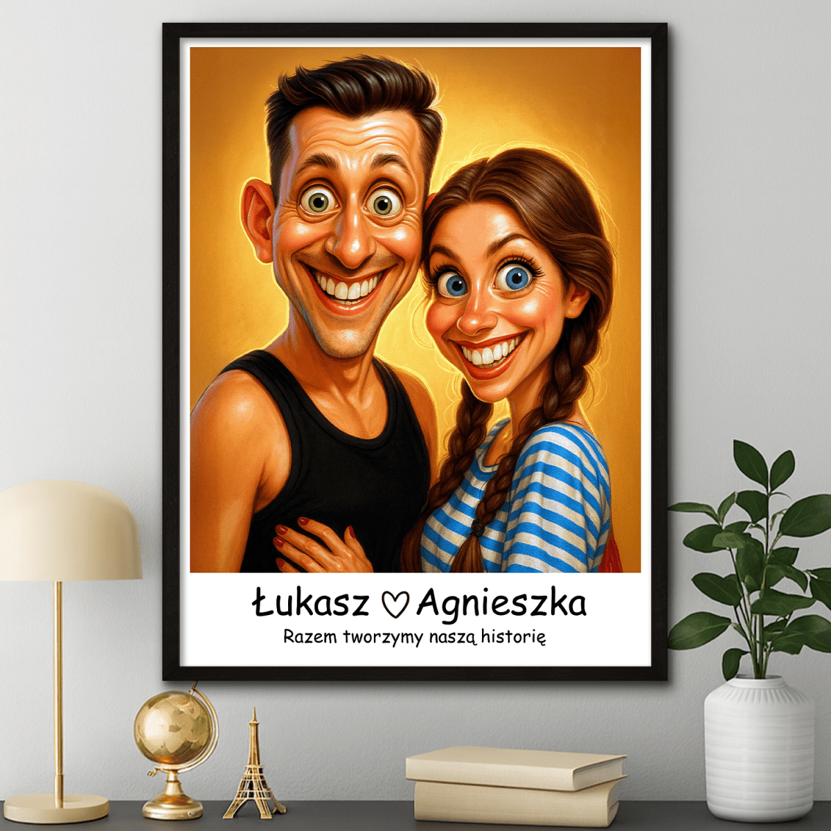 Karykatura pary + tekst - plakat z Twojego zdjęcia - Wymaluj Prezent
