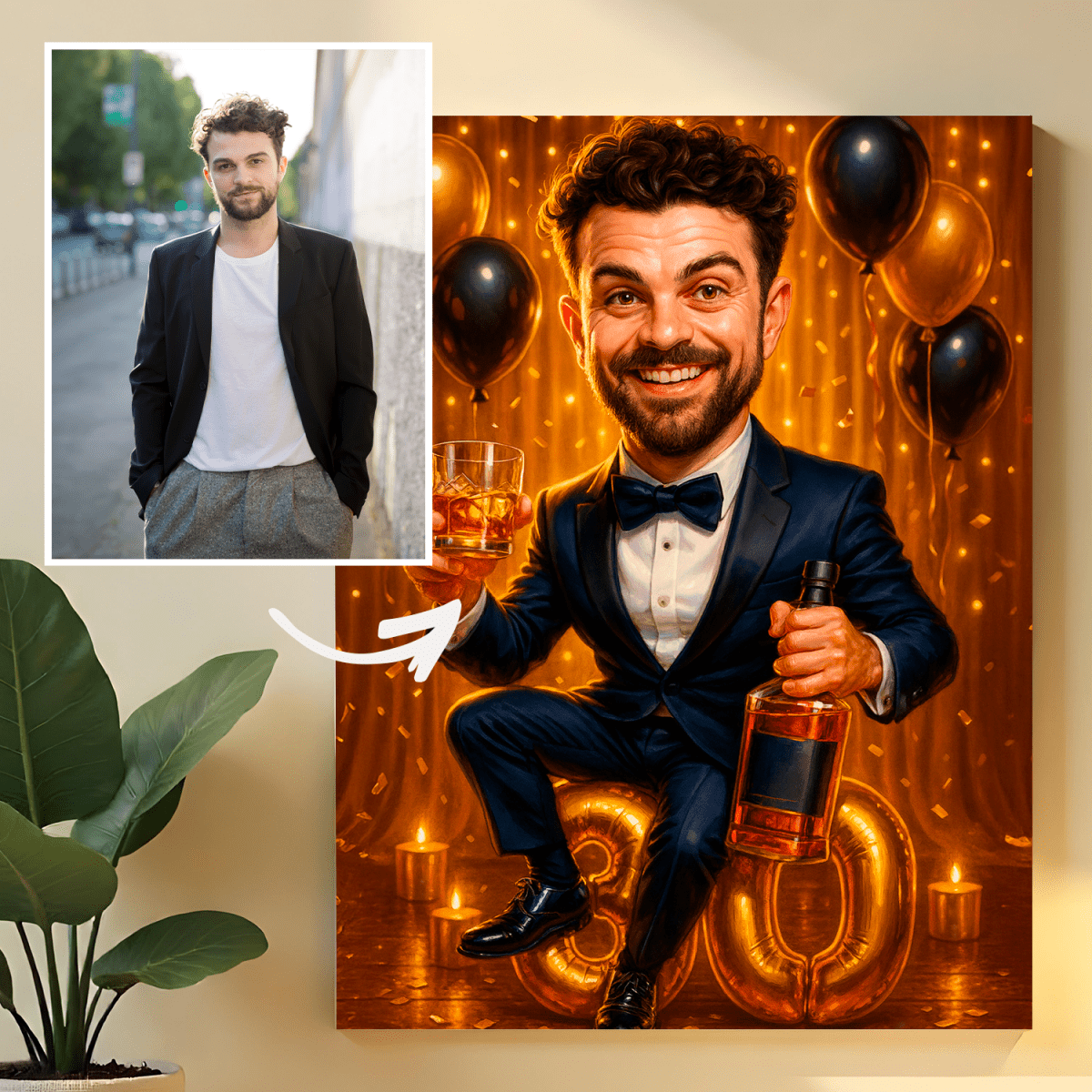 Image of Karykatura urodzinowa na 30. - druk na szkle, portret z Twojego zdjęcia - Wymaluj Prezent