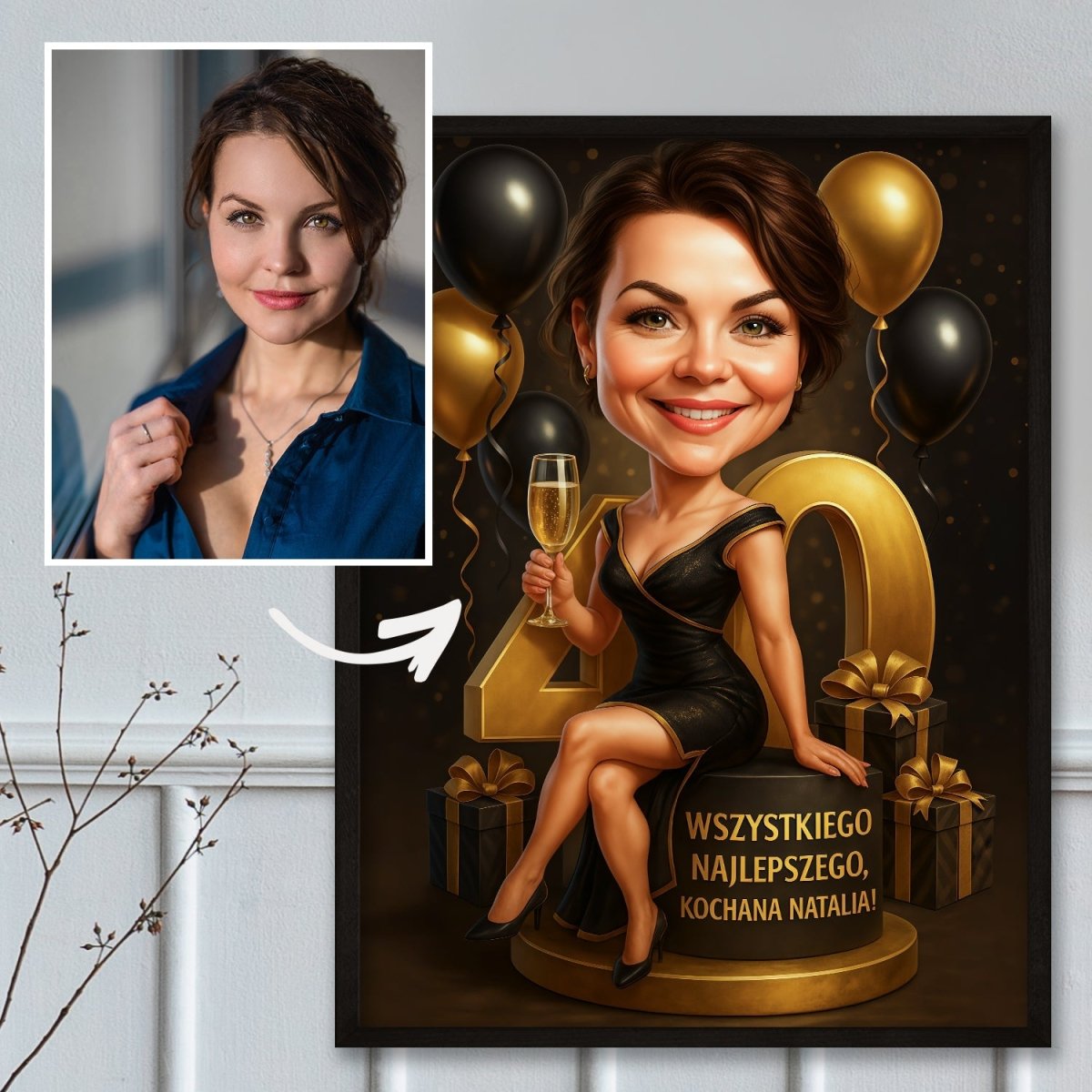 Image of Karykatura urodzinowa na 40. - plakat z Twojego zdjęcia - Wymaluj Prezent
