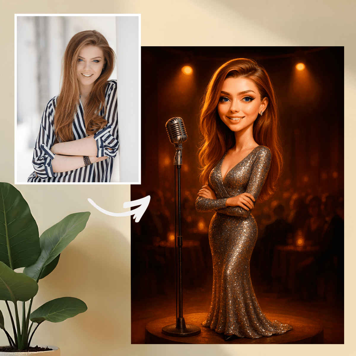 Image of Karykatura w stylu gwiazdy + imię - druk na szkle, portret z Twojego zdjęcia - Wymaluj Prezent