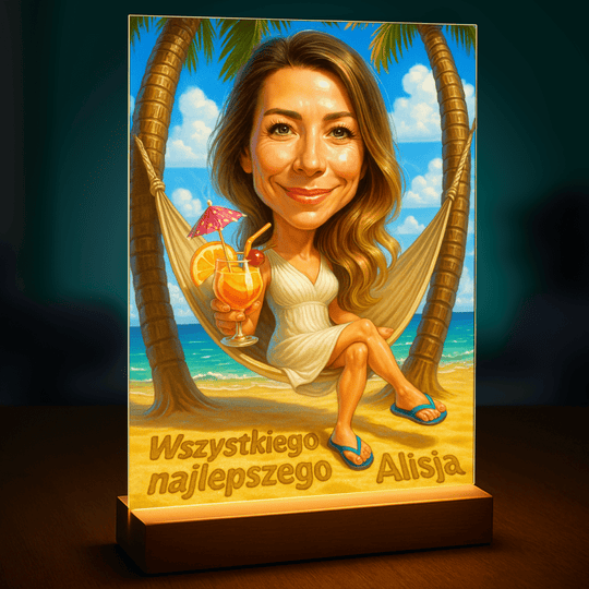 Karykatura w wakacyjnym stylu - druk na szkle, portret z Twojego zdjęcia