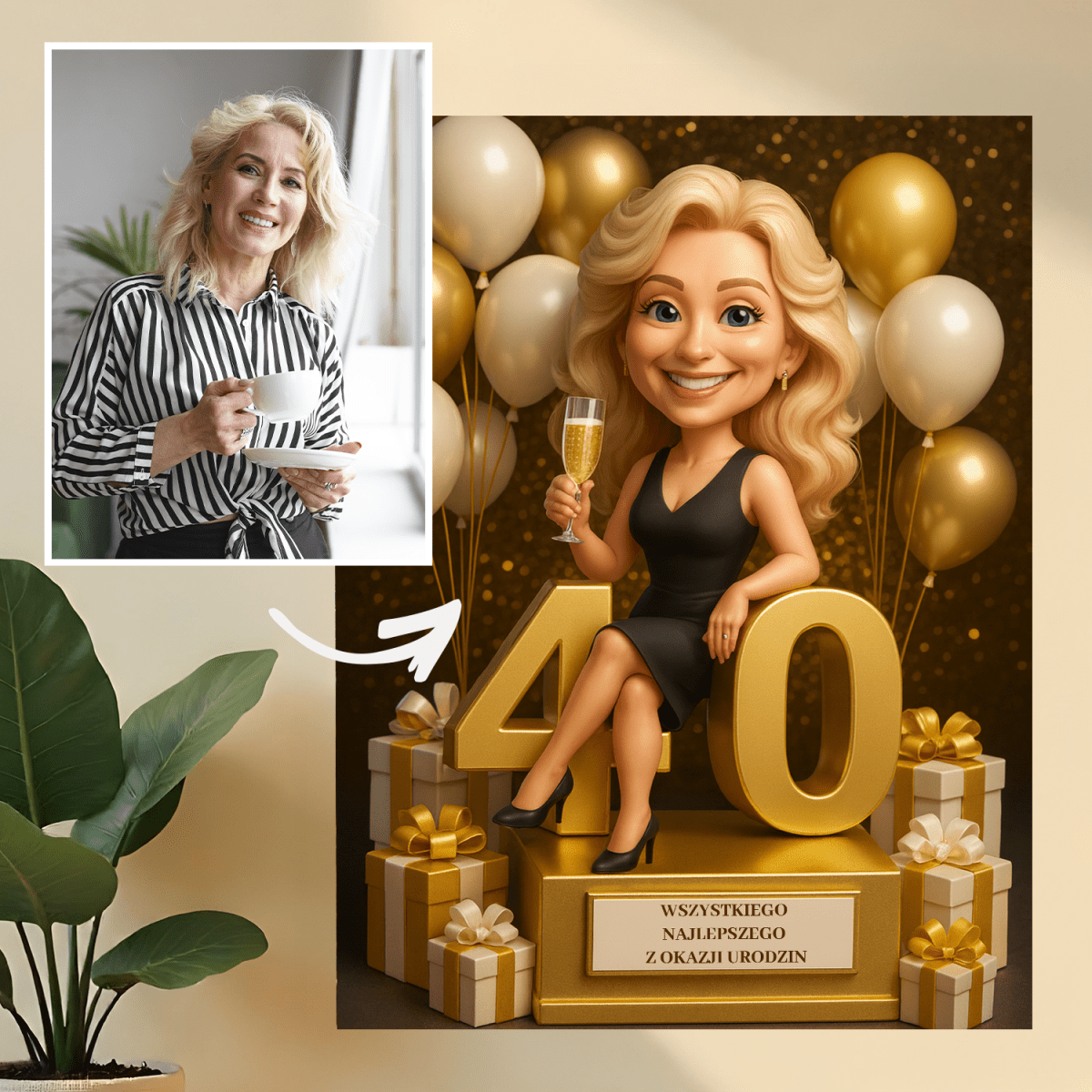 Image of Karykatura z okazji 40. - obraz na płótnie z Twojego zdjęcia - Wymaluj Prezent