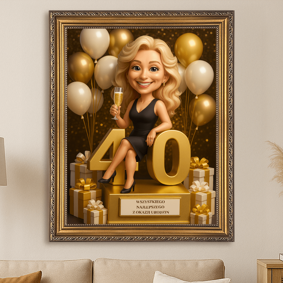 Image of Karykatura z okazji 40. - obraz na płótnie z Twojego zdjęcia - Wymaluj Prezent