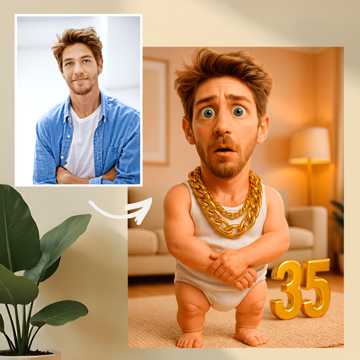 Image of Karykatura z okazji jego 35 urodzin - druk na szkle, portret z Twojego zdjęcia - Wymaluj Prezent