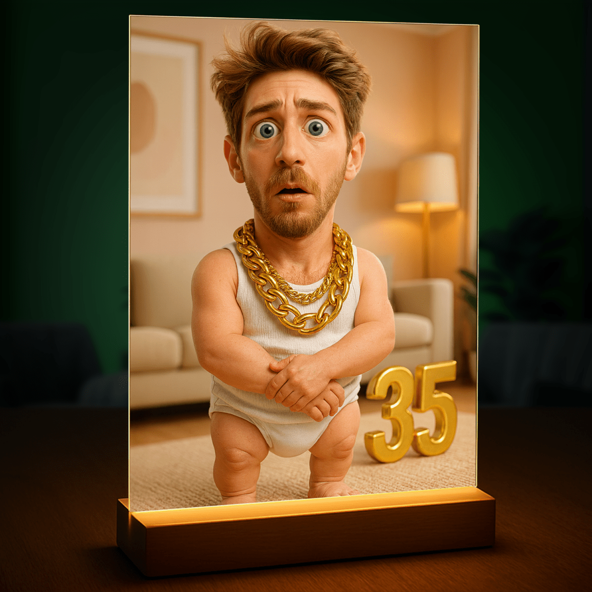 Image of Karykatura z okazji jego 35 urodzin - druk na szkle, portret z Twojego zdjęcia - Wymaluj Prezent