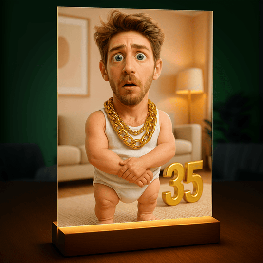 Karykatura z okazji jego 35 urodzin - druk na szkle, portret z Twojego zdjęcia