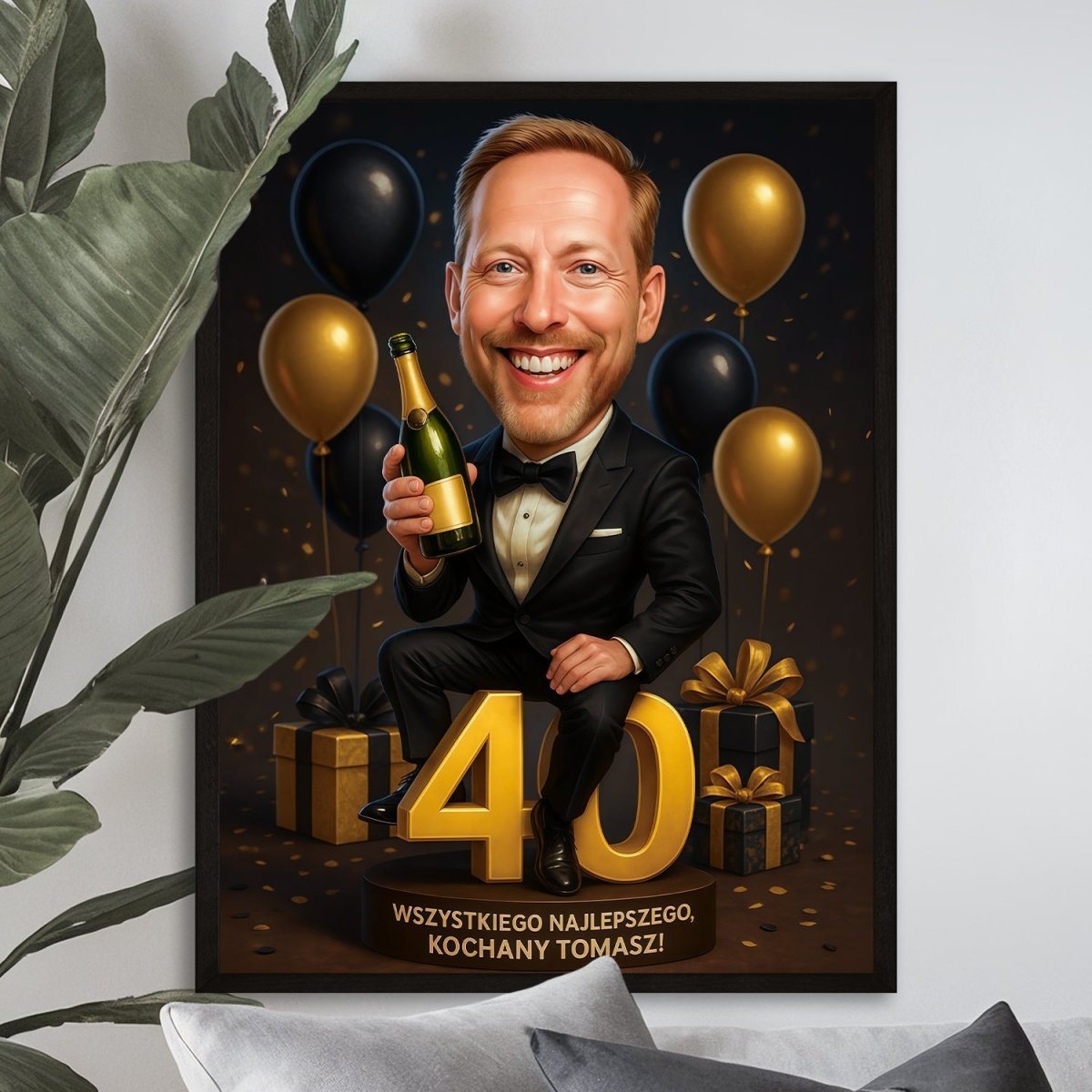 Image of Karykatura z życzeniami na 40. - plakat z Twojego zdjęcia - Wymaluj Prezent