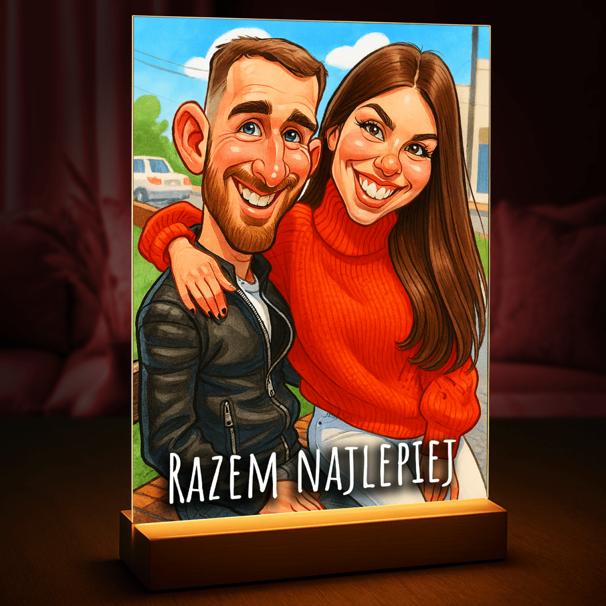 Image of Karykatura zakochanej pary - druk na szkle, portret z Twojego zdjęcia - Wymaluj Prezent