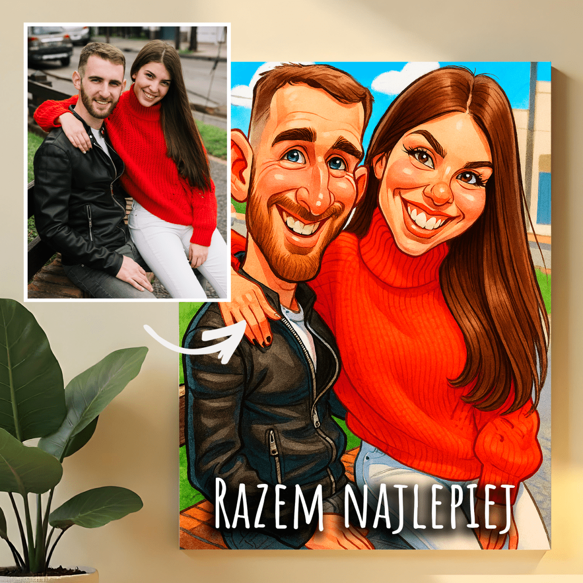 Karykatura zakochanej pary - druk na szkle, portret z Twojego zdjęcia - Wymaluj Prezent