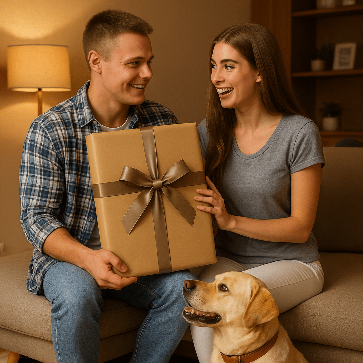 Image of Karykatura zakochanej pary z pupilem - plakat z Twojego zdjęcia - Wymaluj Prezent