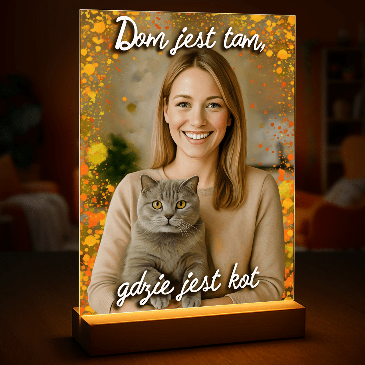 Image of Kobieta z kotem - druk na szkle, portret z Twojego zdjęcia - Wymaluj Prezent