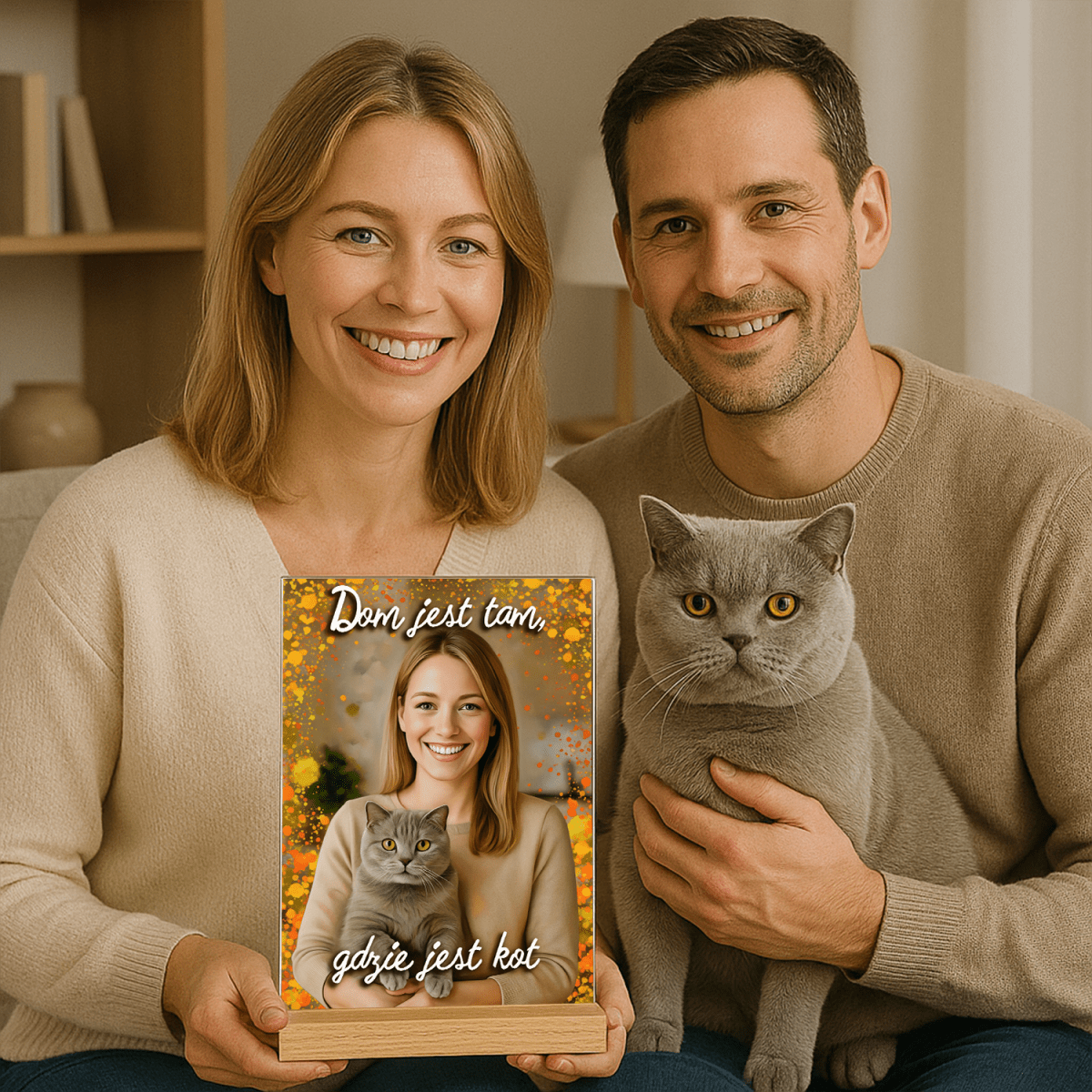 Image of Kobieta z kotem - druk na szkle, portret z Twojego zdjęcia - Wymaluj Prezent