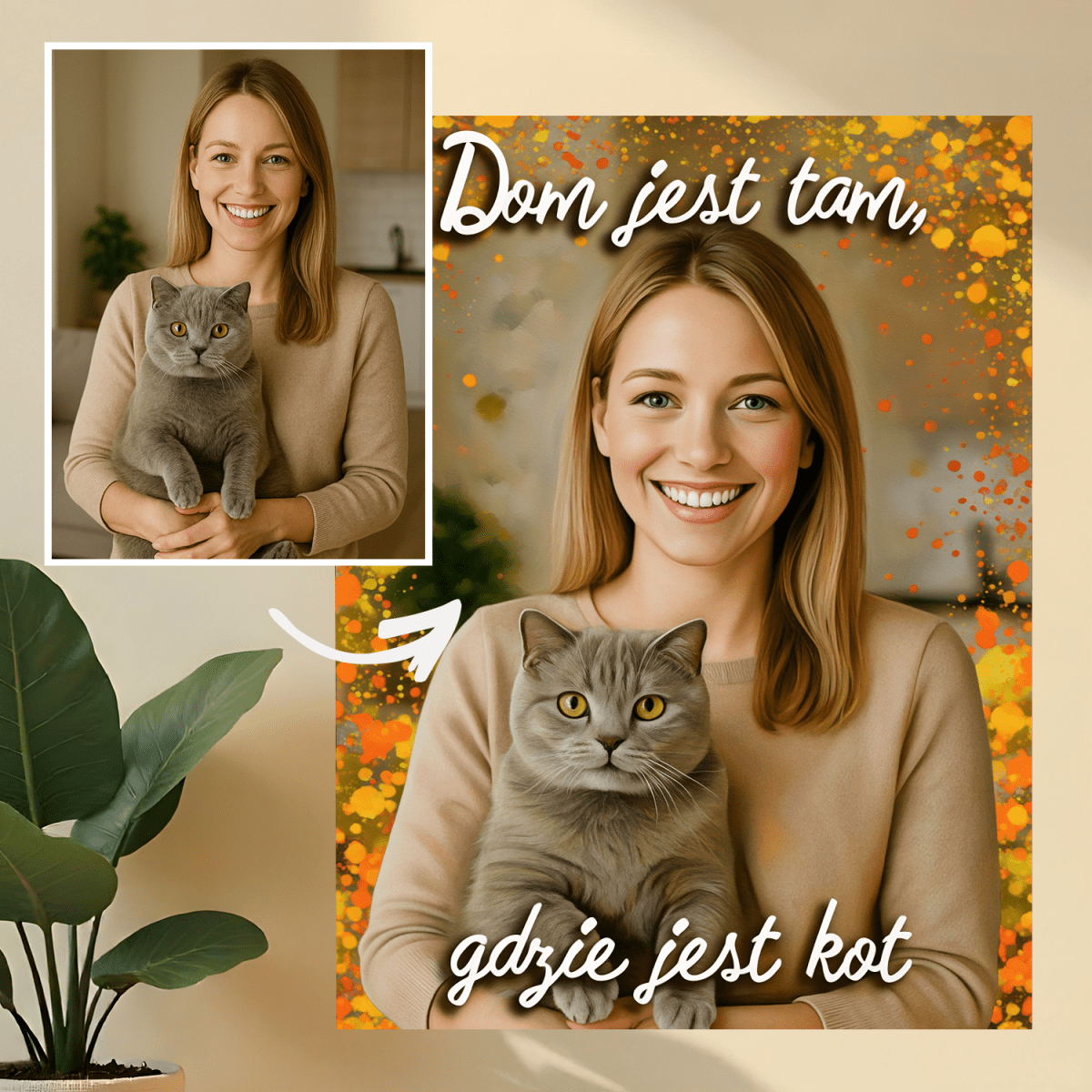 Image of Kobieta z kotem - druk na szkle, portret z Twojego zdjęcia - Wymaluj Prezent