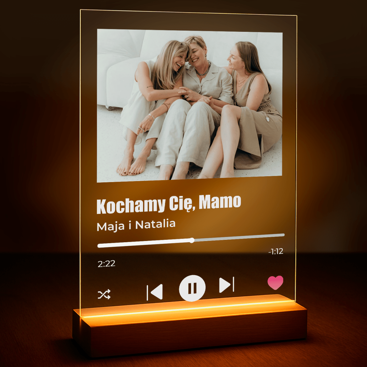Kochamy Cię, Mamo zdjęcie + tekst - druk na szkle z Twojego zdjęcia - Wymaluj Prezent