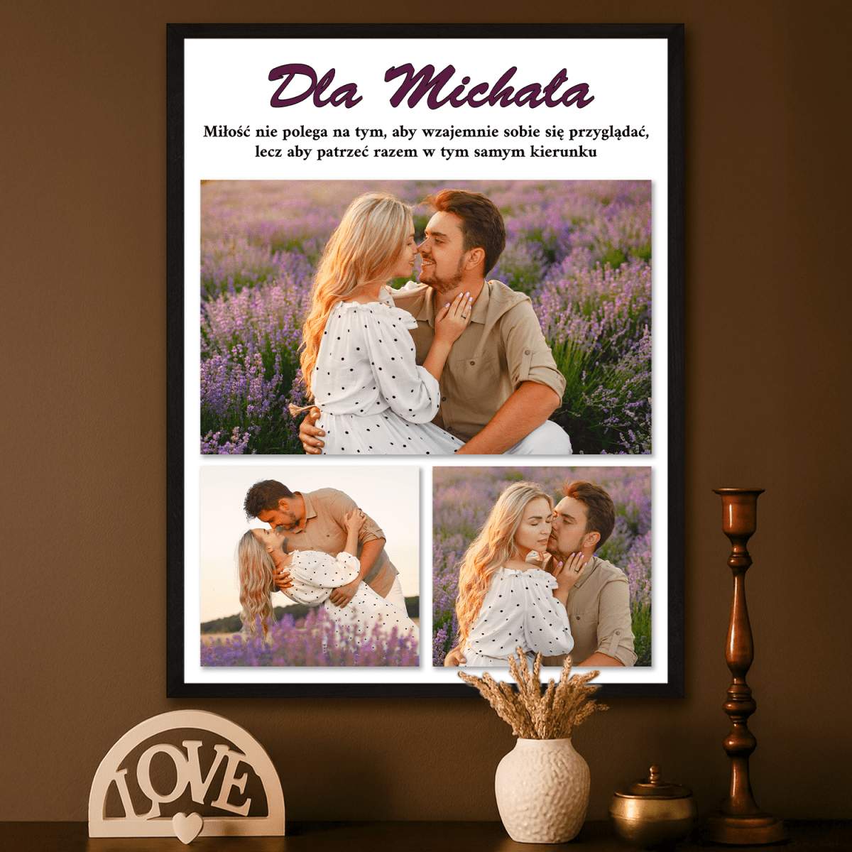Kolaż 3 zdjęć pary + tekst - plakat z Twojego zdjęcia - Wymaluj Prezent