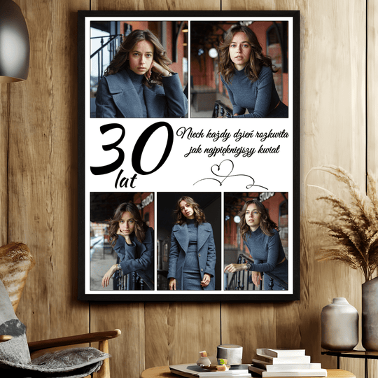 Kolaż 5 zdjęć na 30 urodziny - plakat z Twojego zdjęcia