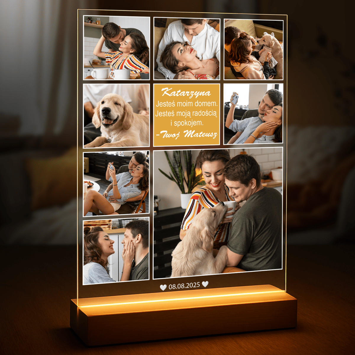 Image of Kolaż na 8 zdjęć + tekst dla niej - druk na szkle z Twojego zdjęcia - Wymaluj Prezent