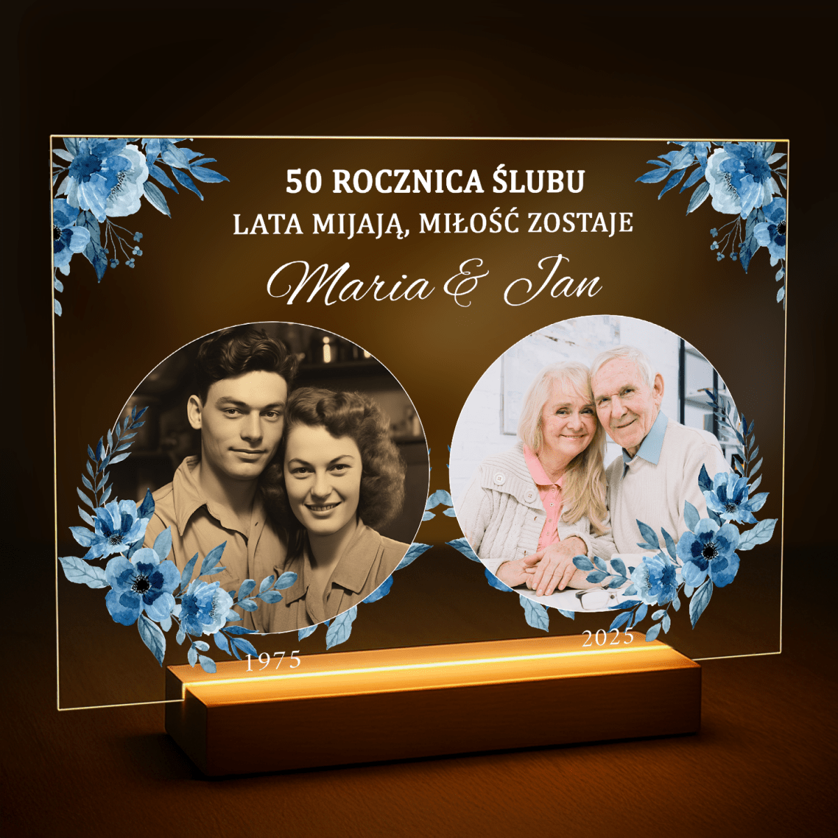 Kolaż z dwóch fotografii na 50 rocznicę ślubu - druk na szkle z Twojego zdjęcia - Wymaluj Prezent