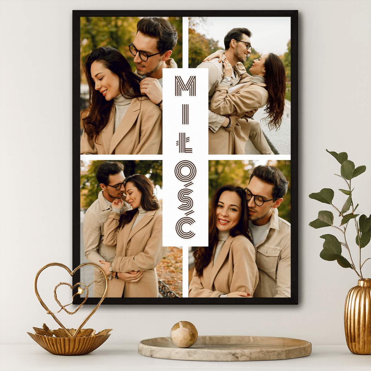 Kolaż zakochanych + napis miłość - plakat z Twojego zdjęcia - Wymaluj Prezent