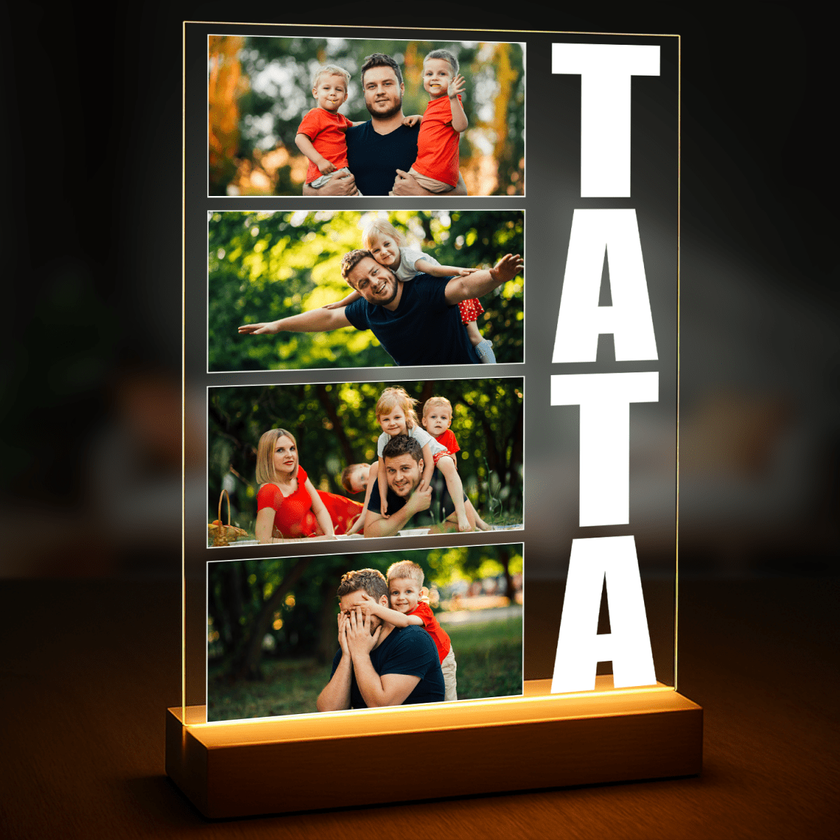 Kolaż zdjęć + napis TATA - druk na szkle, kolaż z Twoich zdjęć - Wymaluj Prezent