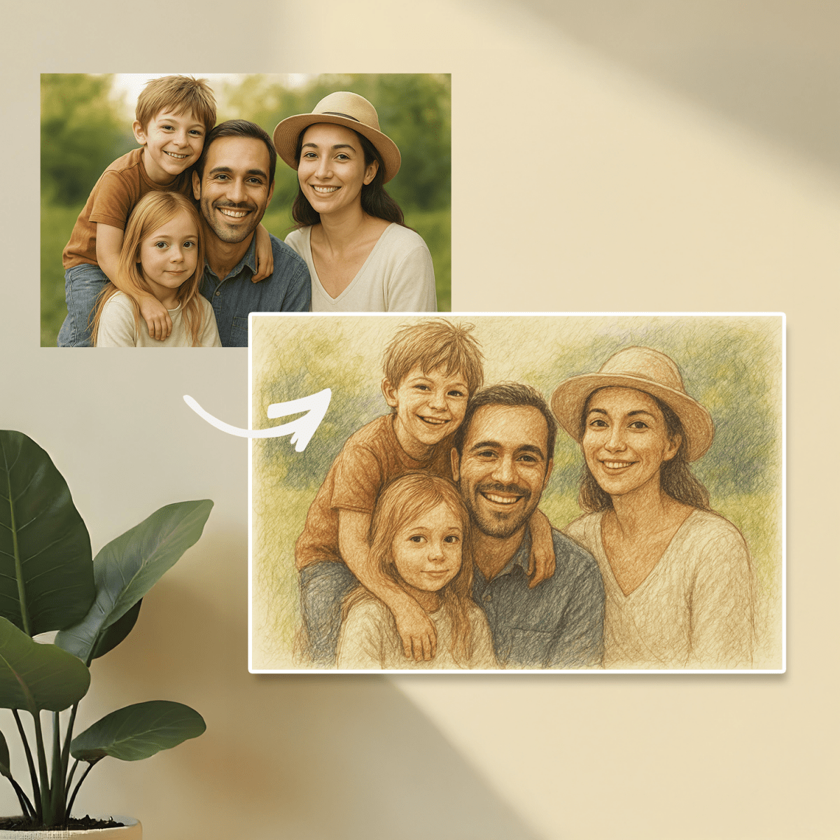 Image of Kolorowy szkic rodziny - obraz na płótnie z Twojego zdjęcia - Wymaluj Prezent
