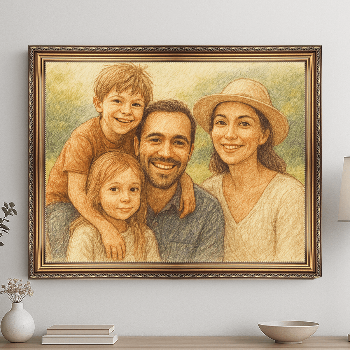 Image of Kolorowy szkic rodziny - obraz na płótnie z Twojego zdjęcia - Wymaluj Prezent