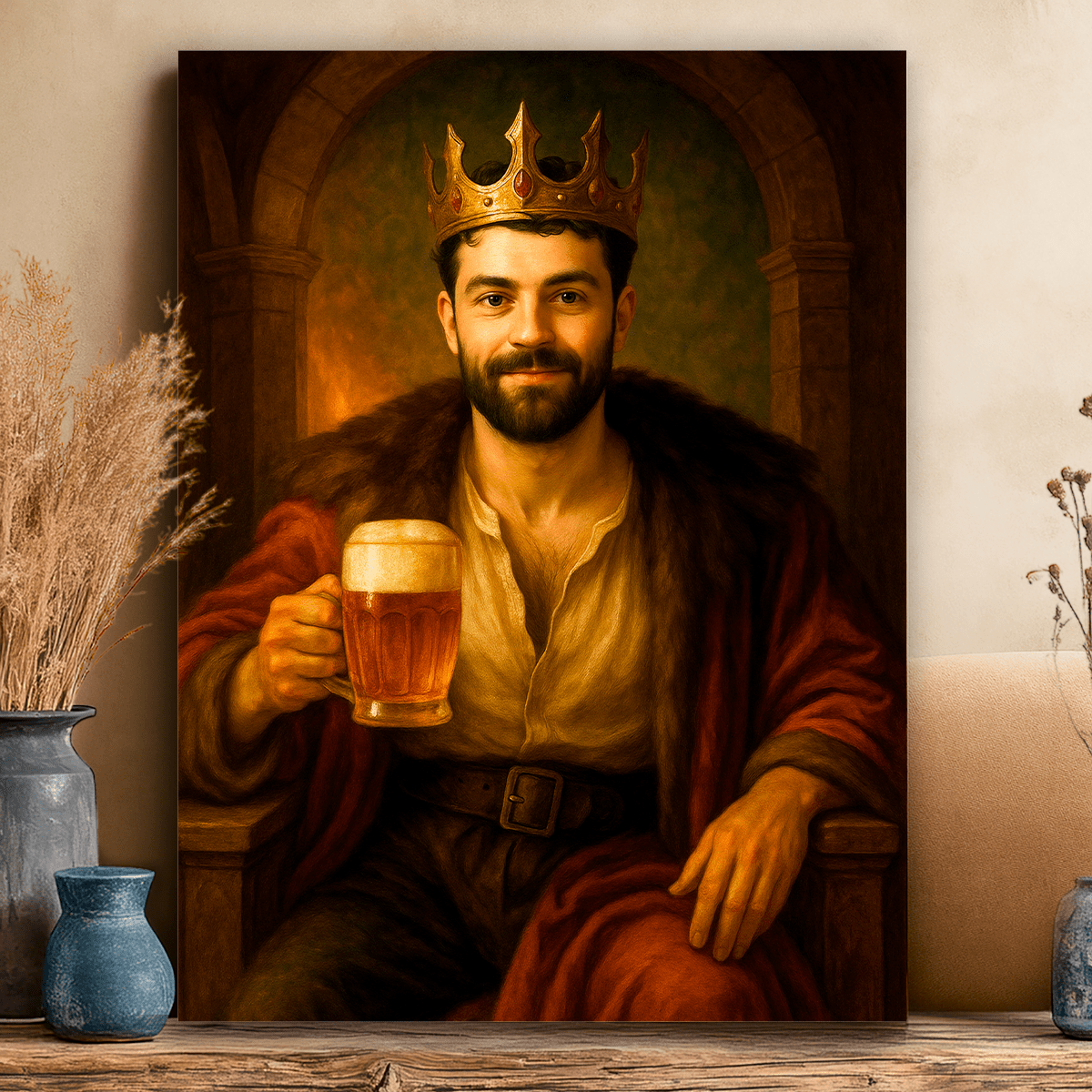 Image of Król z kuflem piwa - obraz na płótnie z Twojego zdjęcia - Wymaluj Prezent
