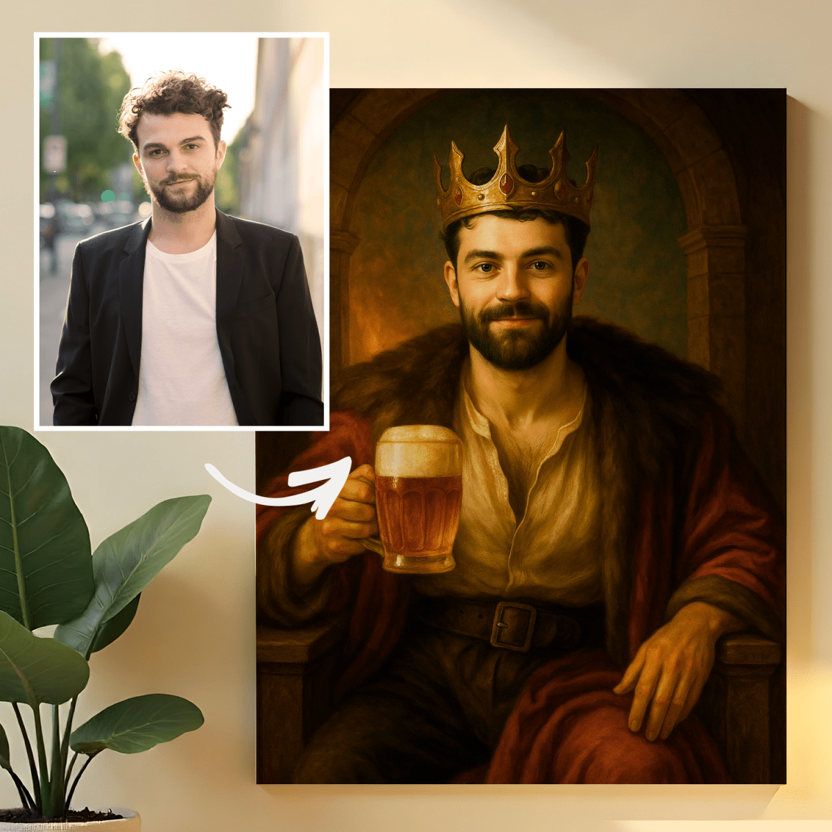 Image of Król z kuflem piwa - obraz na płótnie z Twojego zdjęcia - Wymaluj Prezent