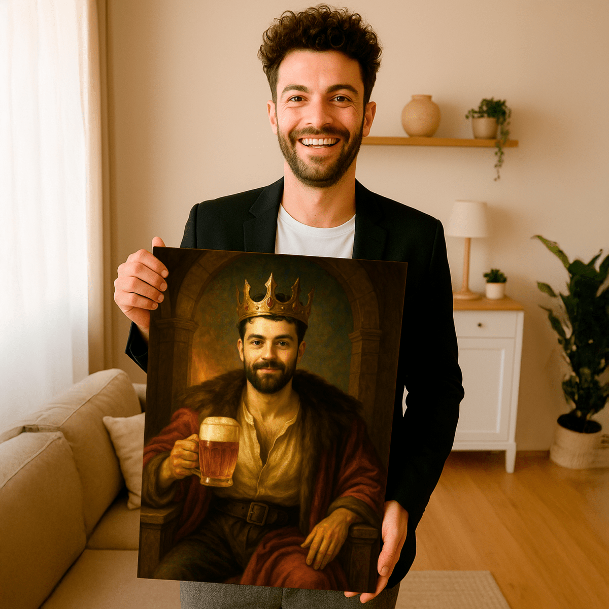 Król z kuflem piwa - obraz na płótnie z Twojego zdjęcia - Wymaluj Prezent