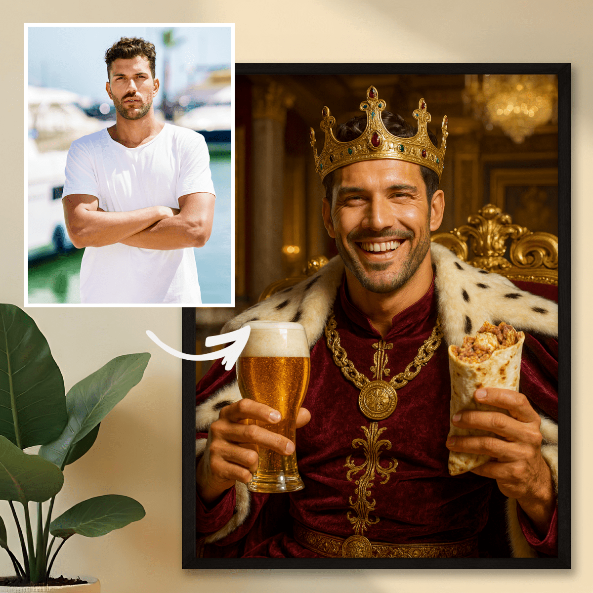 Image of Król z piwem i kebabem - plakat z Twojego zdjęcia - Wymaluj Prezent