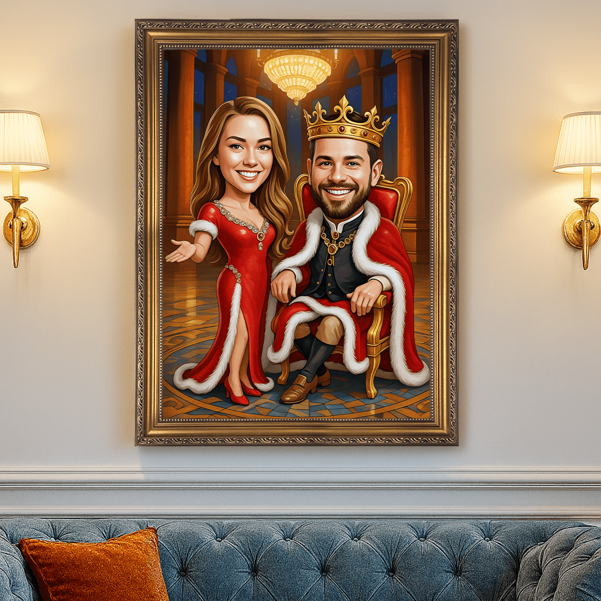 Królewska karykatura pary - obraz na płótnie z Twojego zdjęcia - Wymaluj Prezent