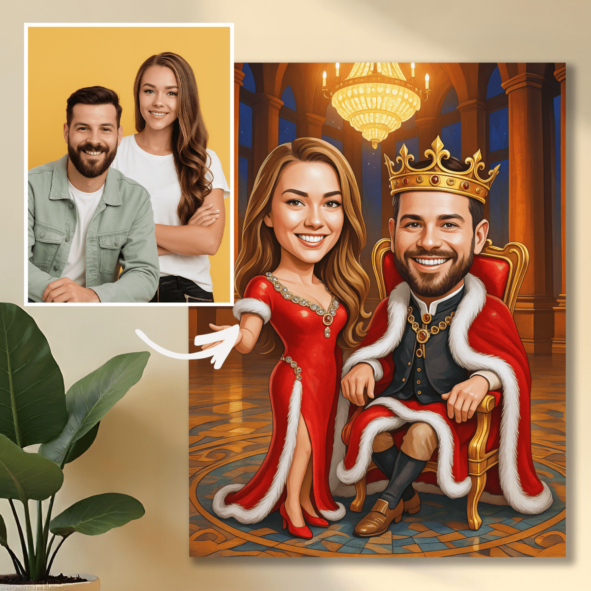 Królewska karykatura pary - obraz na płótnie z Twojego zdjęcia - Wymaluj Prezent