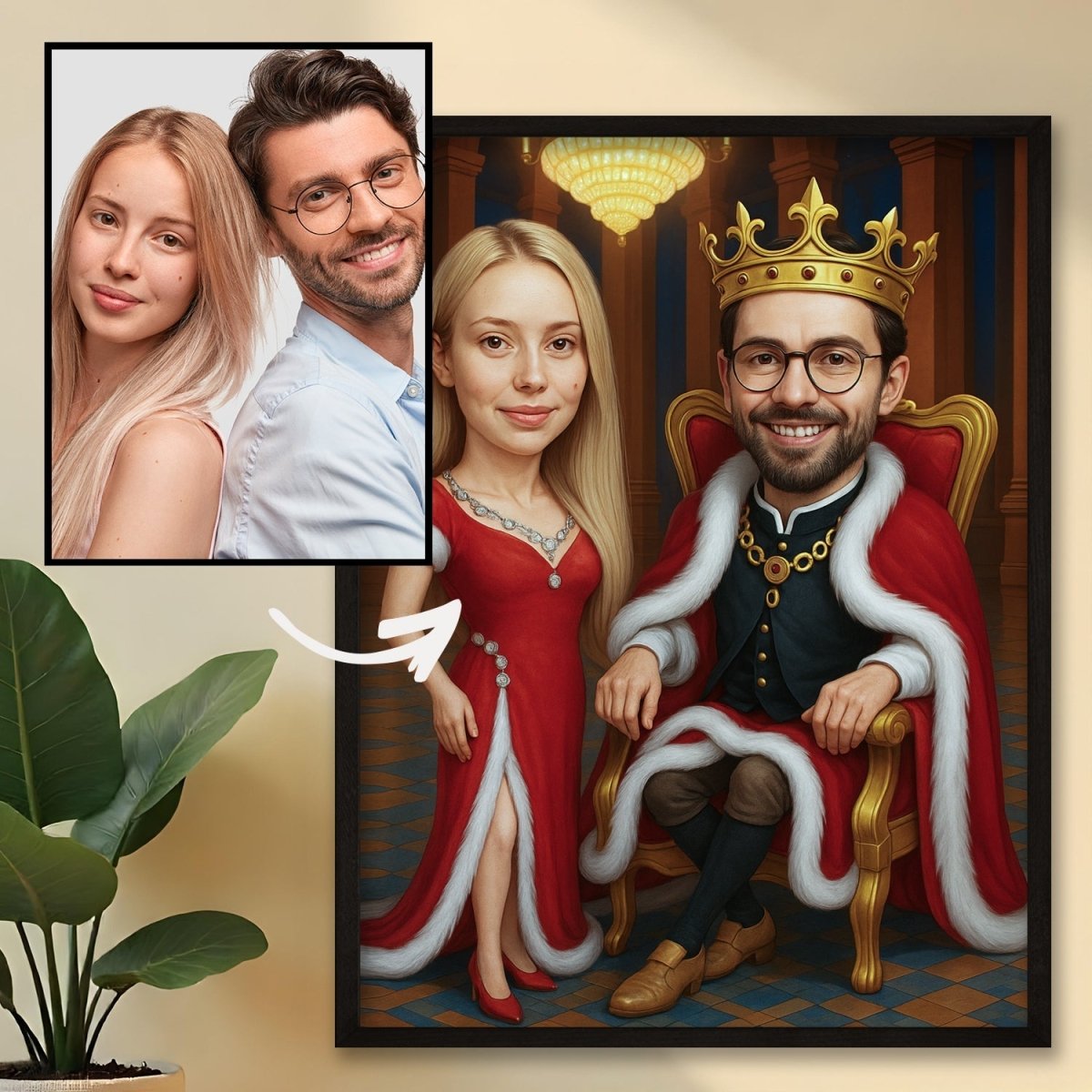 Królewska karykatura zakochanych - plakat z Twojego zdjęcia - Wymaluj Prezent