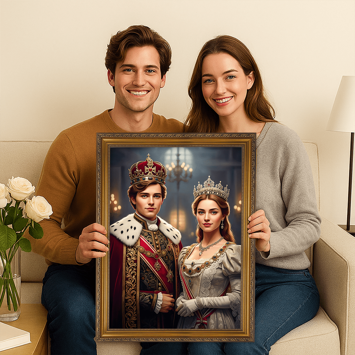 Królewska para w dniu ślubu - obraz na płótnie z Twojego zdjęcia - Wymaluj Prezent