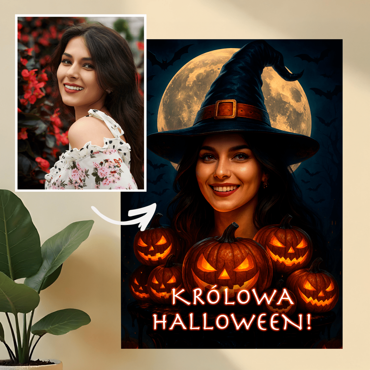 Image of Królowa Halloween - druk na szkle, portret z Twojego zdjęcia - Wymaluj Prezent