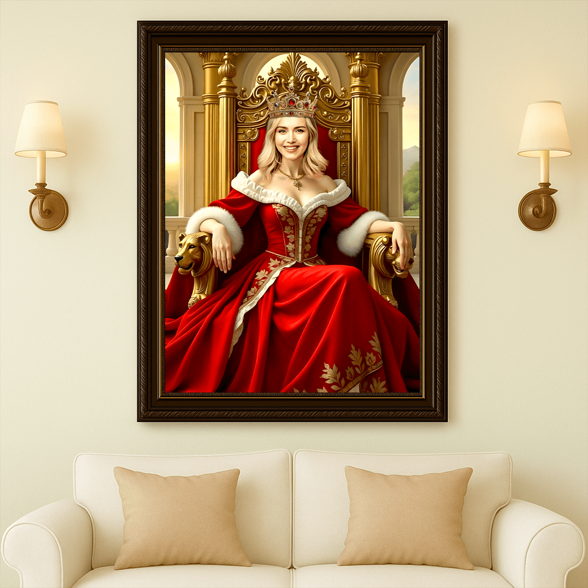 Królowa na tronie - obraz na płótnie z Twojego zdjęcia - Wymaluj Prezent