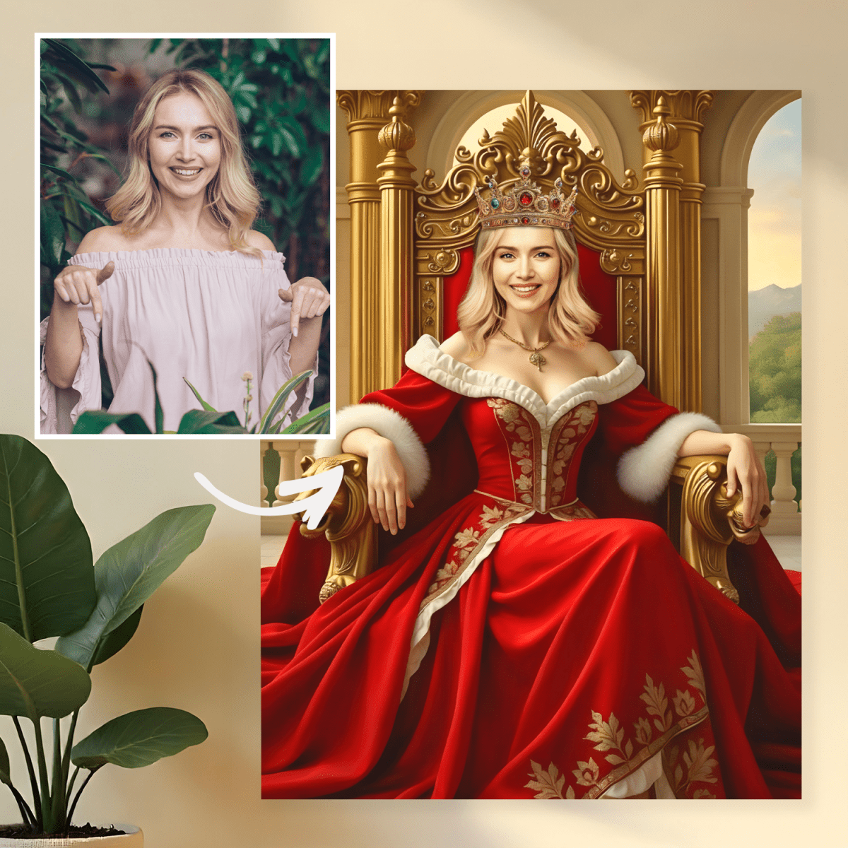 Królowa na tronie - obraz na płótnie z Twojego zdjęcia - Wymaluj Prezent