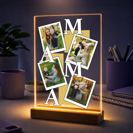 Pomysł na prezent dla mamy na Dzień Matki – kolaż zdjęć personalizowany na szkle MAMA kompozycja wspomnień