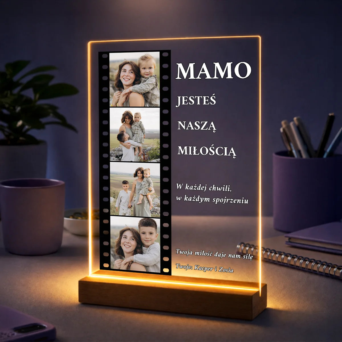 Oryginalny prezent dla mamy na urodziny – kolaż 4 zdjęć na szkle w stylu kadrów filmowych