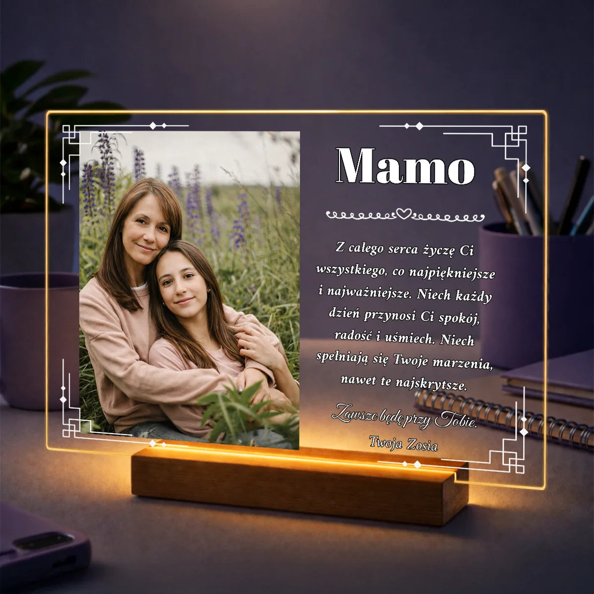 Oryginalny prezent dla mamy na Dzień Matki - zdjęcie na szkle z życzeniami od serca