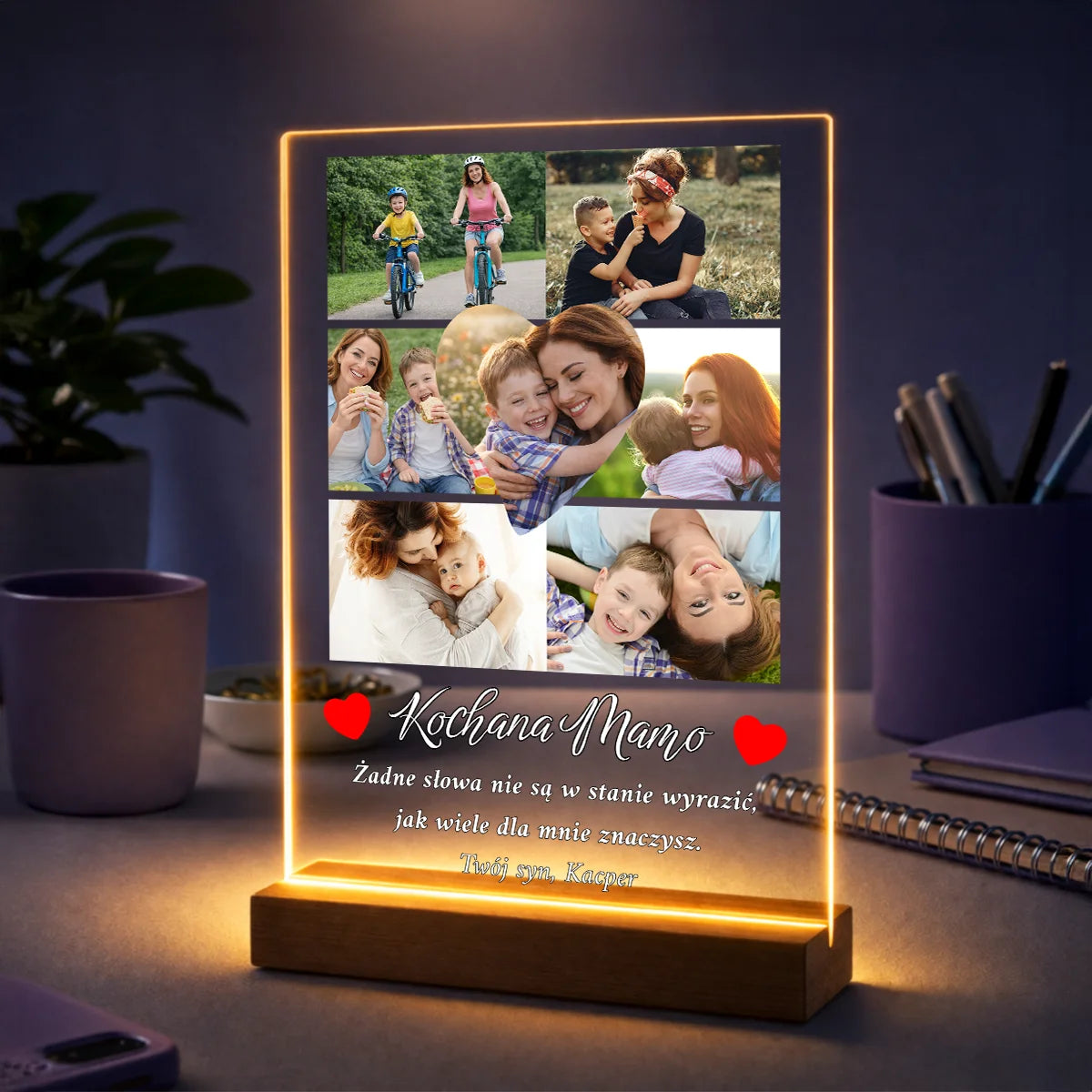 Pomysł na prezent dla mamy na Dzień Matki - personalizowany kolaż zdjęć na szkle rodzinne chwile