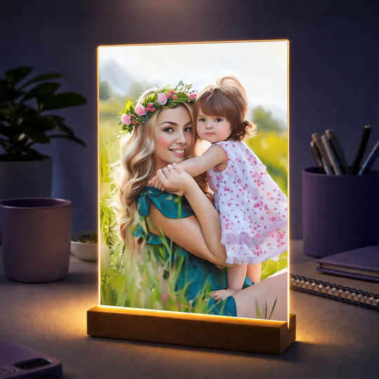 Prezent dla mamy na Dzień Matki – personalizowany portret na szkle w stylu naturalnym