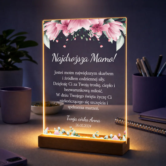 Prezent dla mamy na Dzień Matki – personalizowany druk na szkle z życzeniami od dziecka