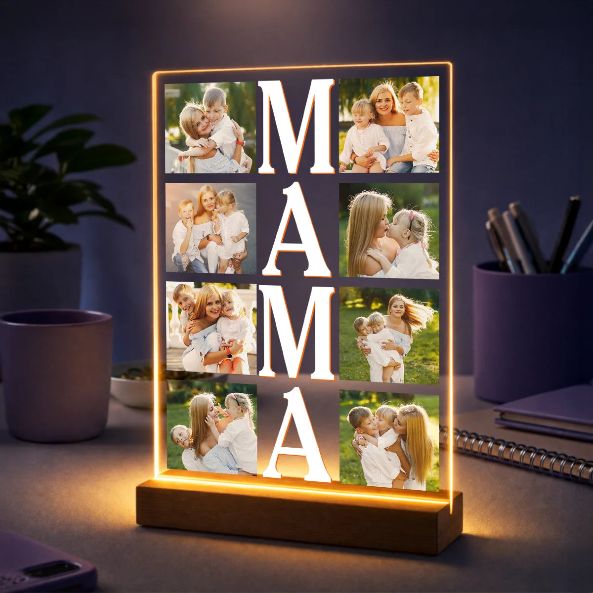 Prezent dla mamy na Dzień Matki – kolaż 8 zdjęć na szkle ze słowem MAMA