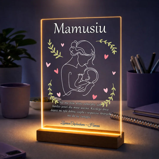 Oryginalny prezent dla mamy na Dzień Matki – ilustracja na szkle z personalizowanym tekstem Mamusiu