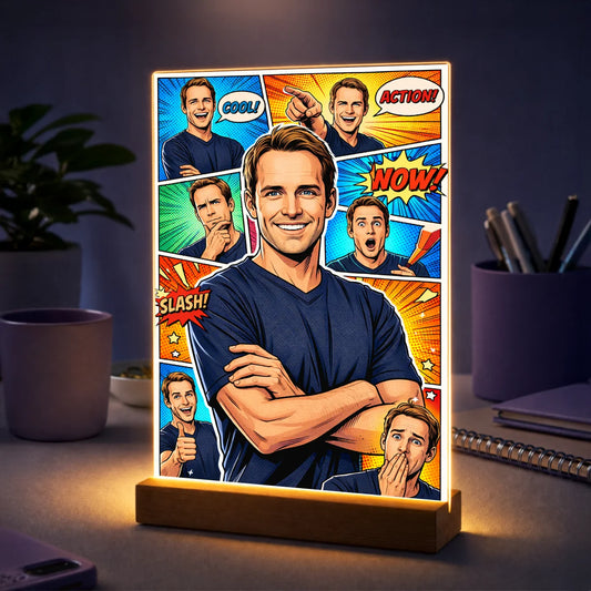 Prezent dla mężczyzny na urodziny – portret ze zdjęcia na szkle w komiksowym stylu