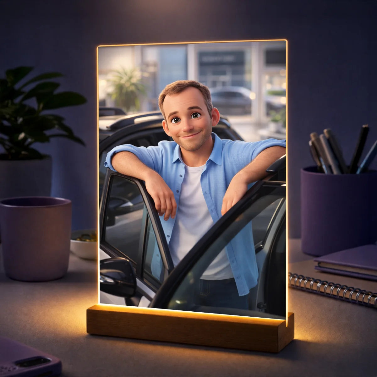 Prezent dla mężczyzny na urodziny – portret ze zdjęcia na szkle w stylu animowanym