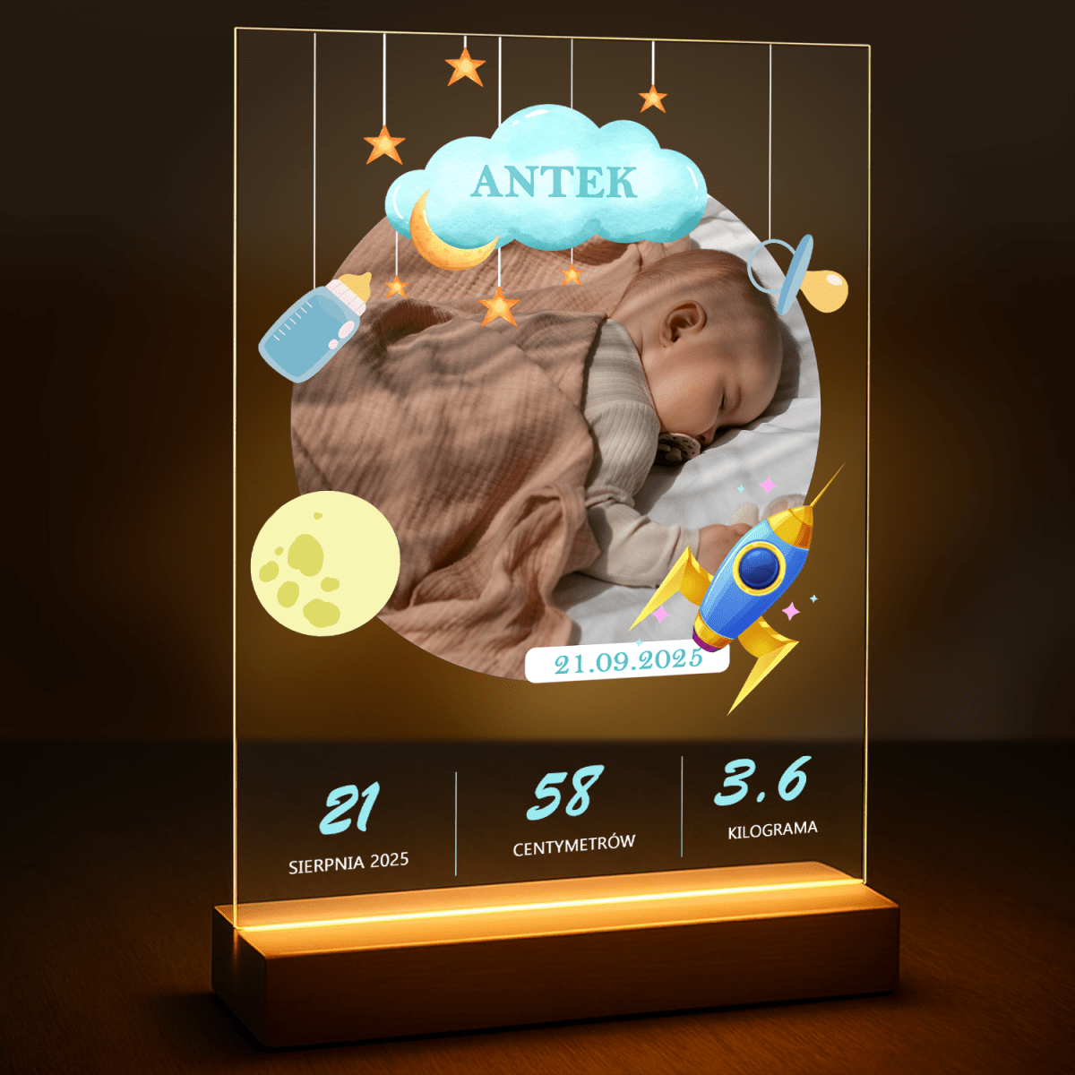 Metryczka noworodka - druk na szkle z Twojego zdjęcia - Wymaluj Prezent
